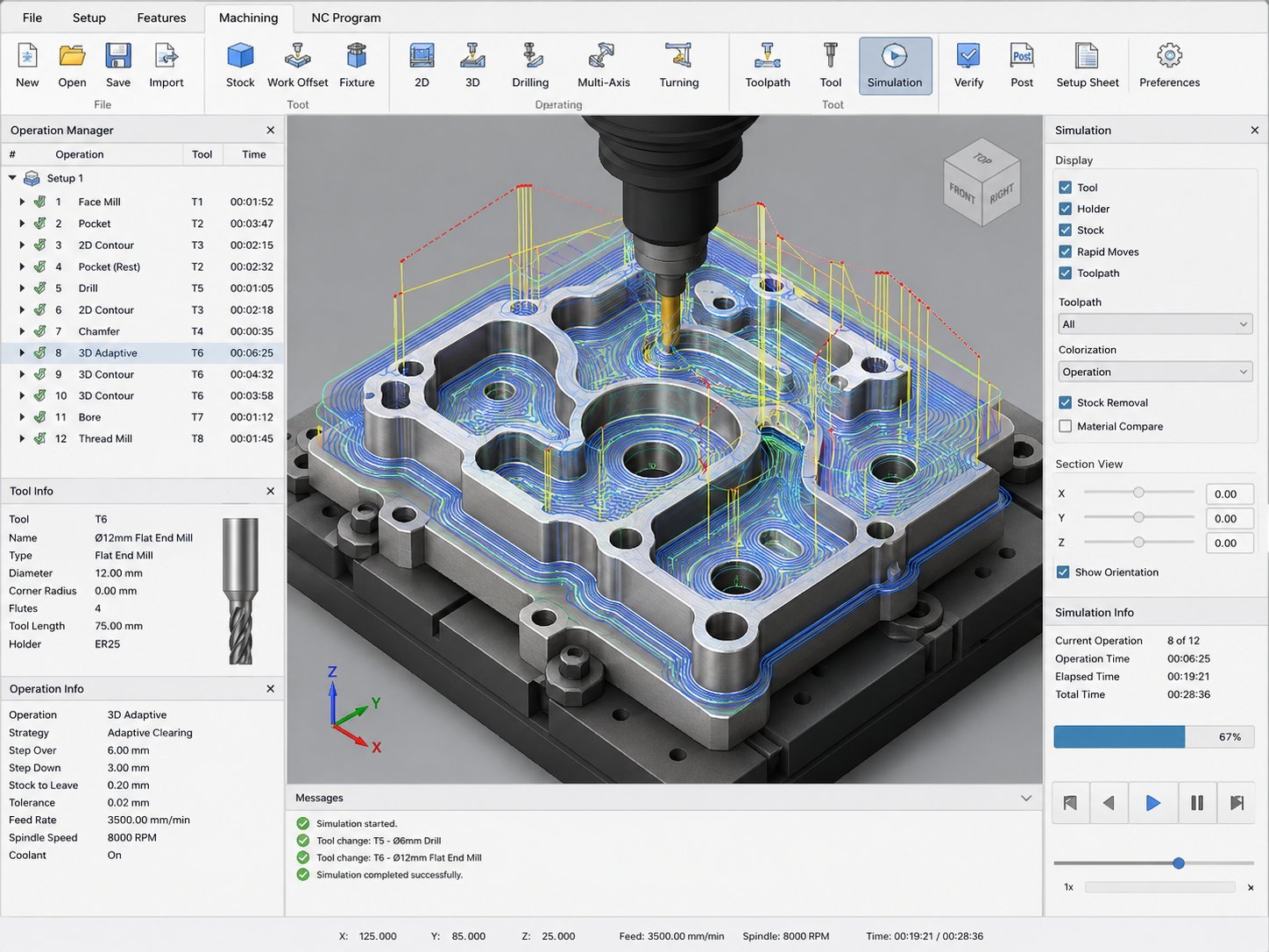 CAM toolpath simulation on computer 
  screen